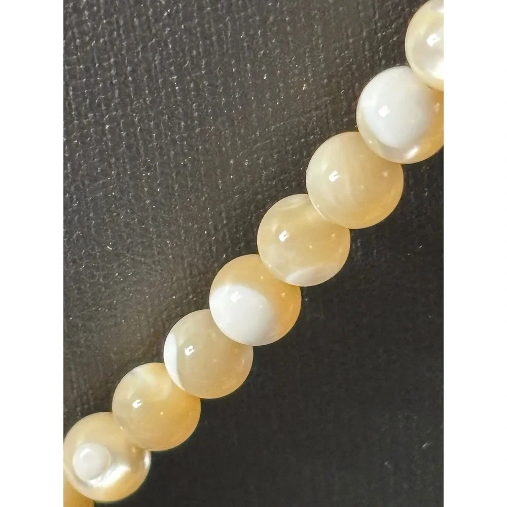 Vintage Boho Carved Geometric Bead‎ & Shell Strand Necklace Cream Black Tan